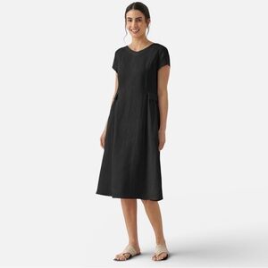 Lintico Alexa Midi Dress Black Small 100% Linen Short Sleeve Pockets Classic NWT